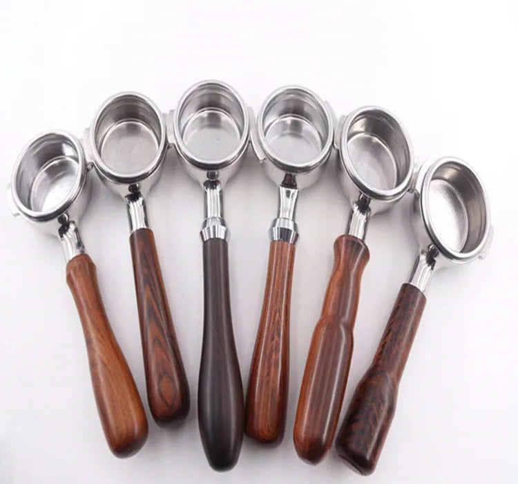 Eco-Friendly Stainless Steel Coffee Portafilter with Wooden Handle Custom Logo Stocked for Espresso Coffee Machine