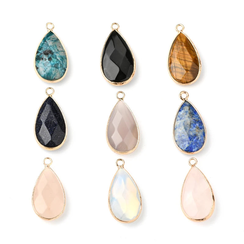 Natural Crystal Gem Stone Drop Charm Pendant Puffy Faceted Drop Stone Beads Pendant for Jewelry Making