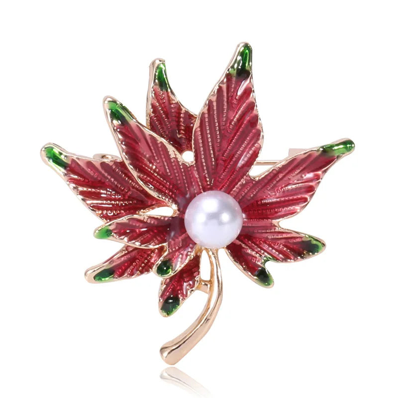 Luxury Ladies Accessories Fashion Pearl Brooch Maple Leaf Design Alloy Wedding Gifts Children's Clothing Decoration Wholesale