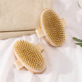 Natural Wooden Bath Body Brush Fashionable Simple Handheld Oval Shape Boar Bristle Brush Cleaning Tool for Dry Skin Exfoliation