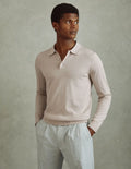 Men's Merino Wool Cable Knit Long Sleeve Pullover Shirt Winter Button Polo in Ecru with Loose Fit Solid Pattern Woolen Knitwear