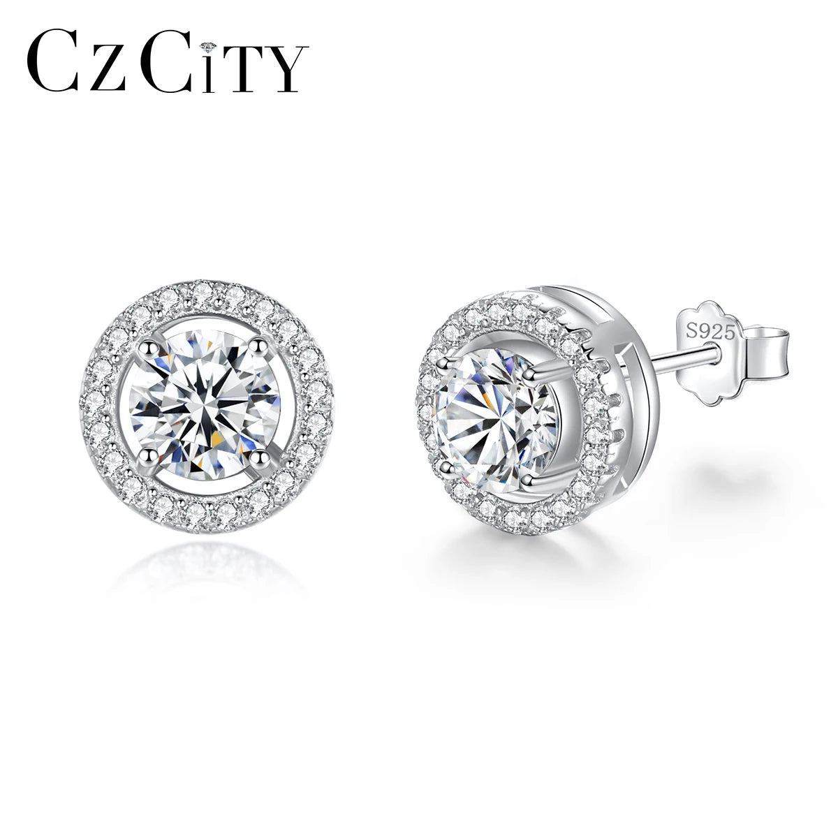 CZCITY Brand Jewelry Simple Disc Charm Diamond Round Stud Earing GRA 925 Silver Moissanite Earring 925