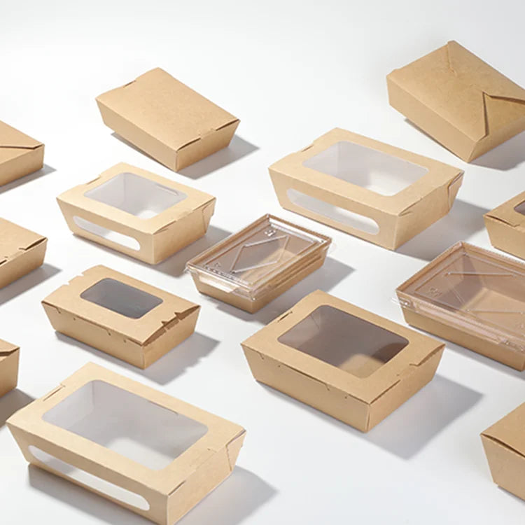 Restaurant Custom Logo Biodegradable Takeaway Disposable Containers Fast Food Packaging Take Out Box Brown Lunch Paper Cake Box