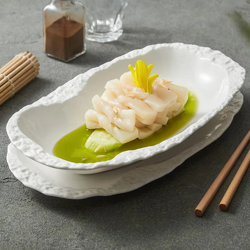 Hotel Porcelain Dinnerware Set Creative Restaurant Crockery Soup Salad Bowl Dessert Serving Dishes Ceramic Stone Style Plates