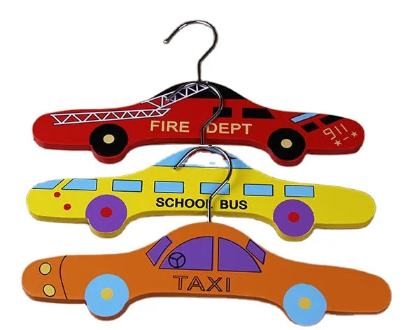 New Design Cute Cartoon Car Wooden Hangers for Kids Clothing Storage Solution