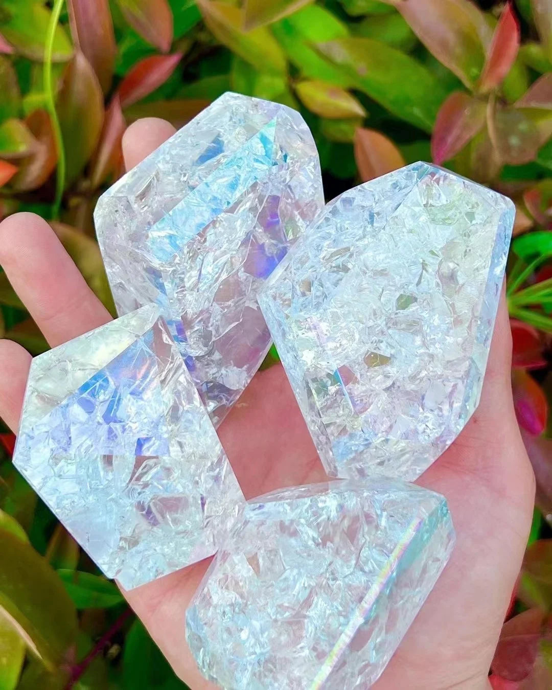 Natural Healing Crystal Crafts Angel Aura Crackled clear Quartz Free Forms