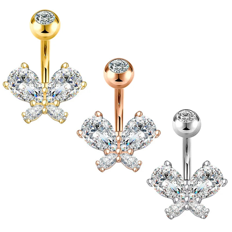 Cz butterfly Belly Rings for Women 3 Colors Mix Wholesales Cheap Price Belly Navel bar Factory Saless Belly Button Rings Navel P