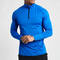 Spandex Plain Autumn Print Embroidered Regular Fit Long Sleeve Gym Sports Tops Men Quarter Zipper Stand Collar Training Shirt