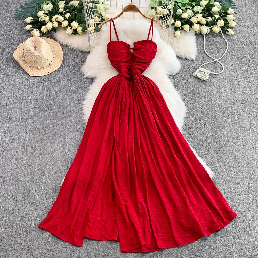 SML Summer Camisole Dress Pleated Design a Waist Cinching Light Luxury Dress