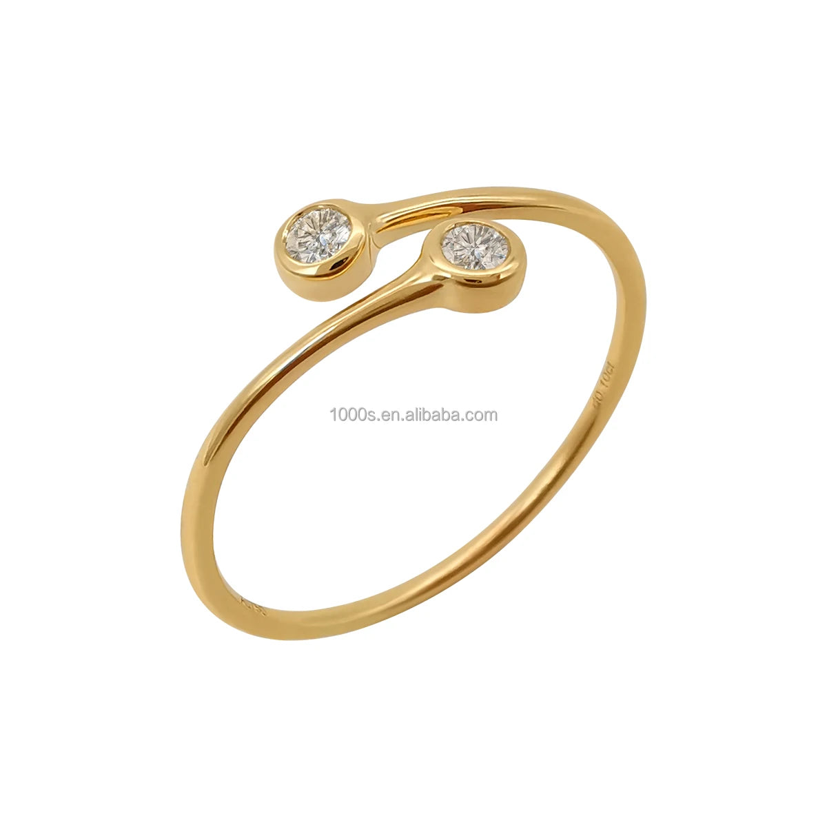 18K Simple Classic Solid Yellow Lab Grown Diamond Finger Tiny Ring Open Gold Wedding and Party Bezel Setting Inlay for Girls