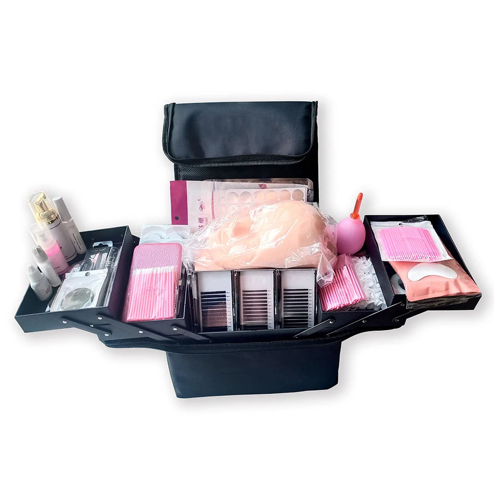 Student Care Training Starter Eyelash Extension Kit DIY Lash Extension Box with Makeup Bag Wholesale Eyelash Extension Kits