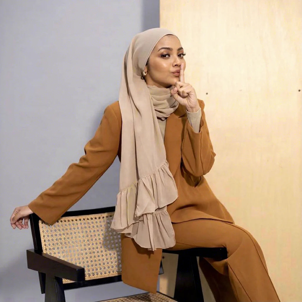 2022 Fashion Luxury Chiffon Hijabs Ruffle Hijab Plain Chiffon Scarf Muslim Shawls Chiffon Ruffle Hijab