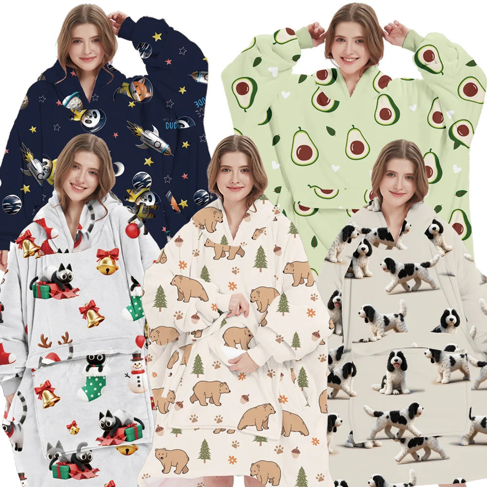 China Factory European-American Style Oversized Winter Hooded Sherpa Blanket Custom Luminous Design 100% Polyester Lightweight