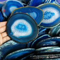 Wholesale Bulk New Trends Design Gift Slice Mixed Color Gold Rim Black Rose White & Blue Natural Stone Agate coaster Set