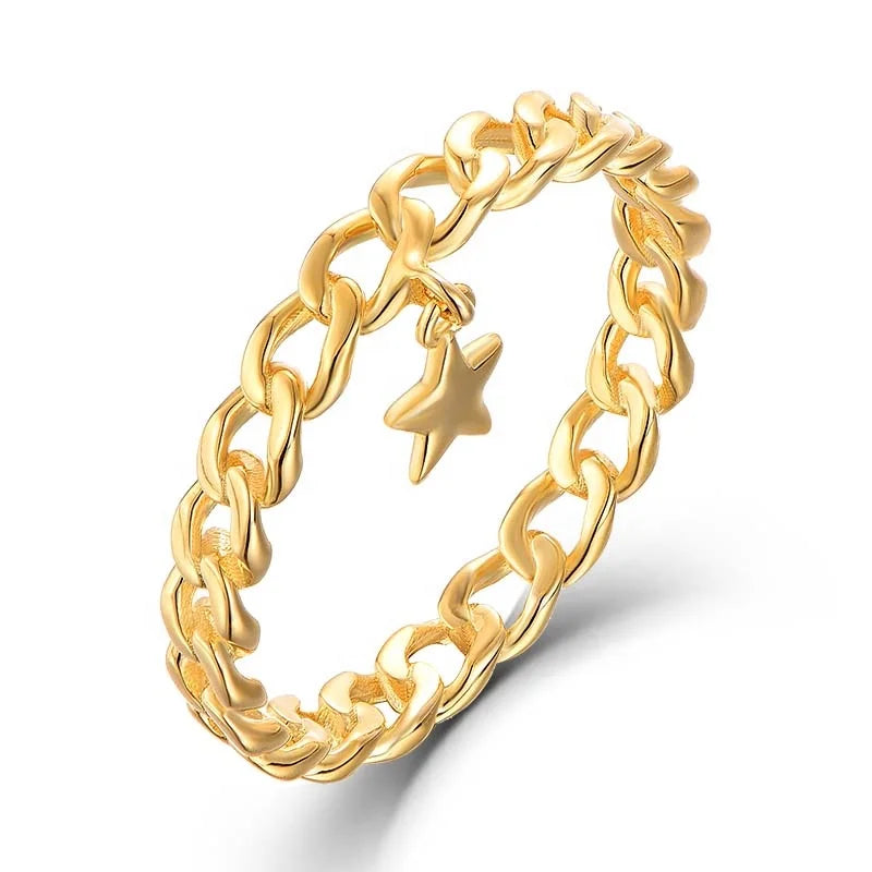 QX Custom Oem Fine Jewelry 925 Sterling Silver 18K Gold Plated Hollow Out Women Men Star Rings for Luxury Gift