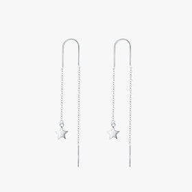 Ailmay Real 925 Sterling Silver Minimalist Charm Star Long Tassel Chain Drop Earrings for Women Girls Christmas Jewelry Gifts