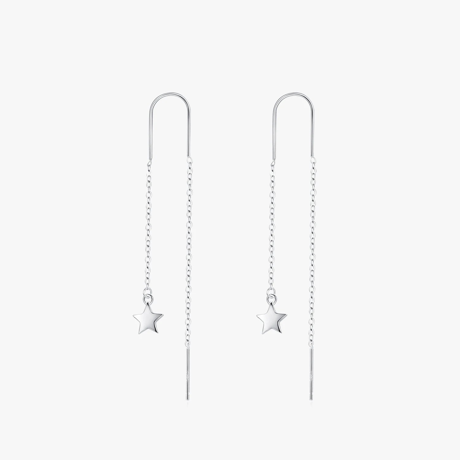 Ailmay Real 925 Sterling Silver Minimalist Charm Star Long Tassel Chain Drop Earrings for Women Girls Christmas Jewelry Gifts