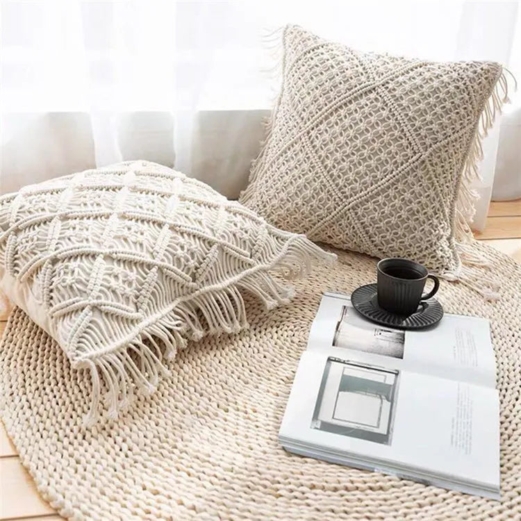 New Customized Macrame Tassels Pillow Cover Handmade Pillowcase Handmade Woven Boho Textured Cushion W1419