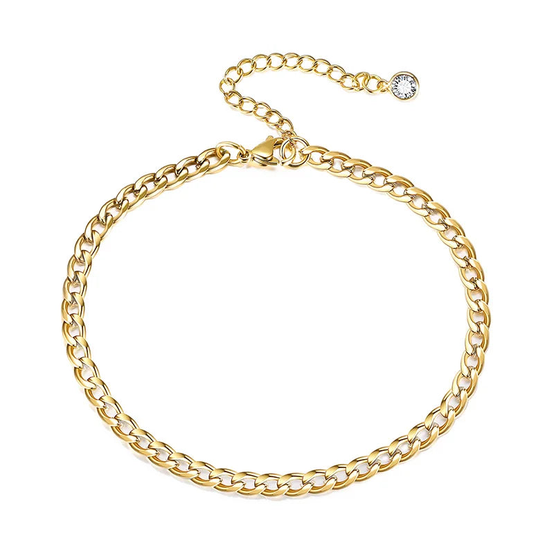 Fenny 18K PVD Gold Plated Wholesale Classic Zirconia Snake Figaro Arrow Chain Stainless Steel Anklet Trendy for Women