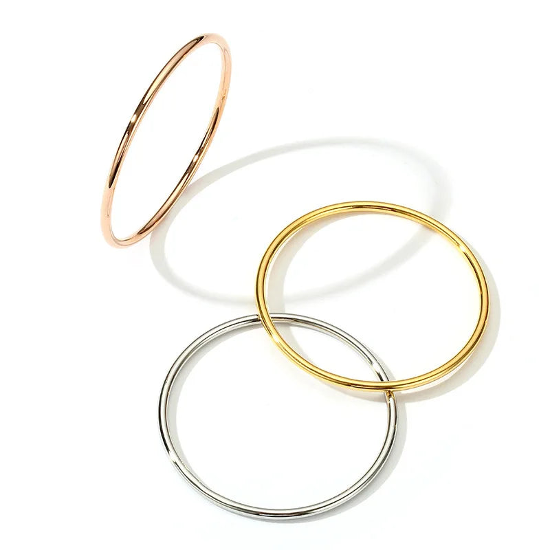 Minimalist 18K Gold Plated Stainless Steel Fashion Bracelet Custom Logo Engraved Rounded Thin Bangle Waterproof Simple Design