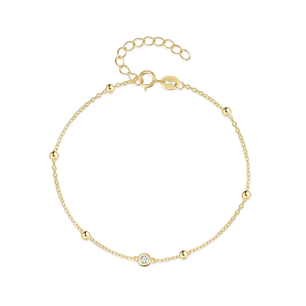 Fine Jewelry Bracelets 925 Sterling Silver Friendship Bracelets Small Round Bead Diamond Gold Plated Bracelets Women Luxury