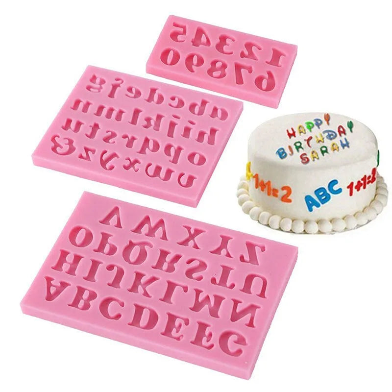 Hot Sale 3 PCS Silicone Letter  Number Molds Cake Decoration Molds Alphabet Number Silicone  Fondant Mold