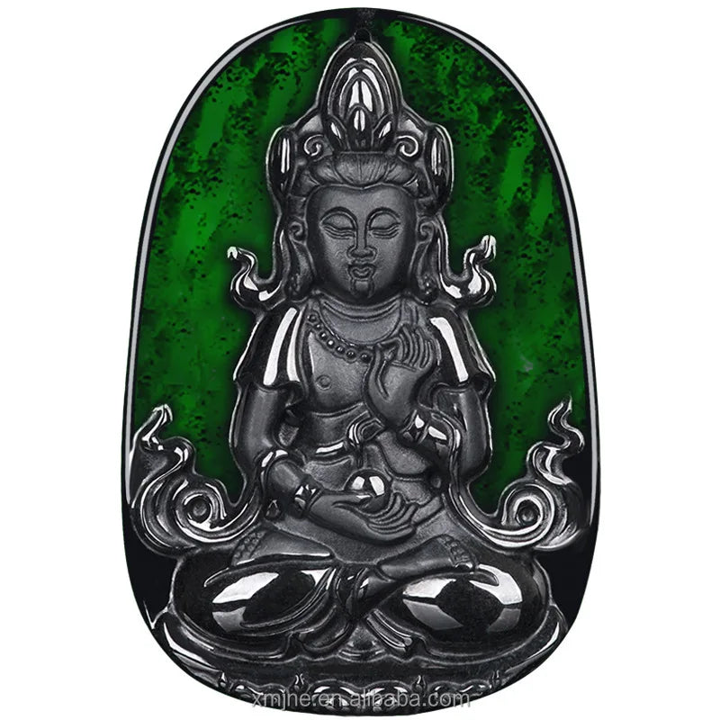 Certified Grade a Natural Ink Green Jadeite Tara Guanyin Buddha Statue Jade Pendant Ice Seed Pendant Jade Pendant Wholesale 1