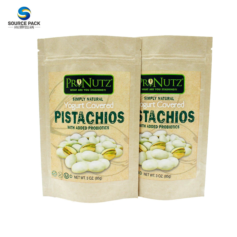 Stand up Pouches Custom Printed Zipper Environment Friendly Kraft Paper Nuts Foil Packaging Ziplock Bag