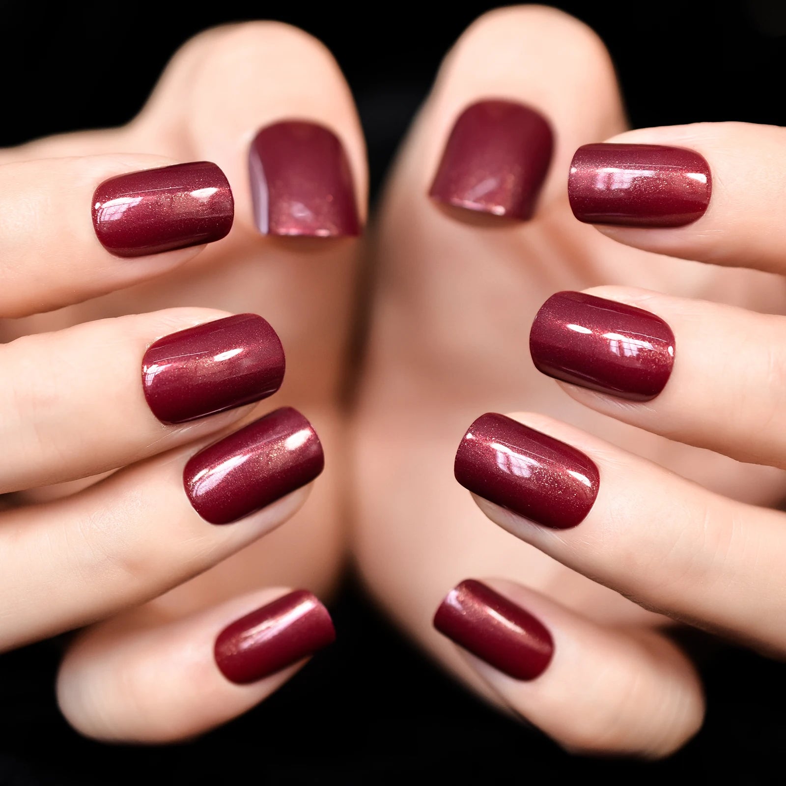 Fake Nails New Products Deep Red Full Cover Beauty for Girl Glitter Medium Artificial Fingernails