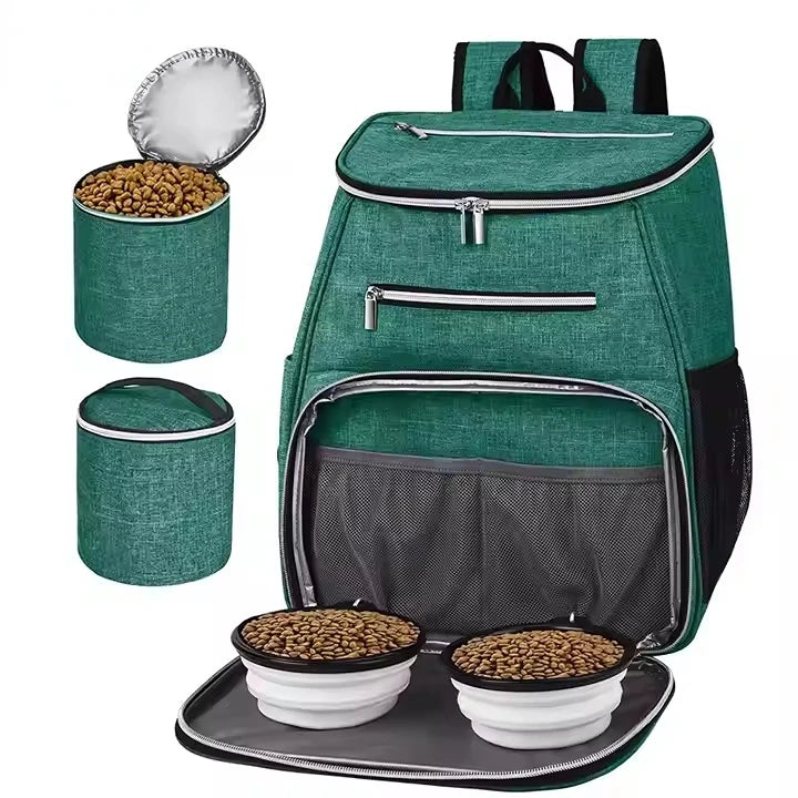Dog Travel Bag Airline Approved Pet Supplies Backpack Dog Travel Backpack with 2 Silicone Collapsible Bowls and 2 Food Baskets