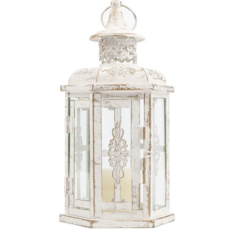 Decorative Vintage Table Candle Lantern Cheap White Metal Lanterns Candle Holders for Wedding Home Decoration