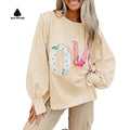 Custom Women Casual Love Letter Patchwork Loose Fit Terry Sweatshirt Valentines Day LOVE PATCH Graphic Oversized Sweatshirt