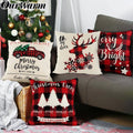 OurWarm Christmas Deer Navidad Sofa Pillow Cover Red Black Plaid Christmas Pillow Cover
