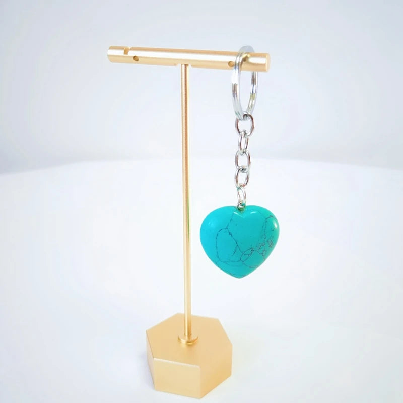 Huiying Fashion Blue Turquoise Stone Keychains in Bulk Necklace Heart Silver Plated Key Ring