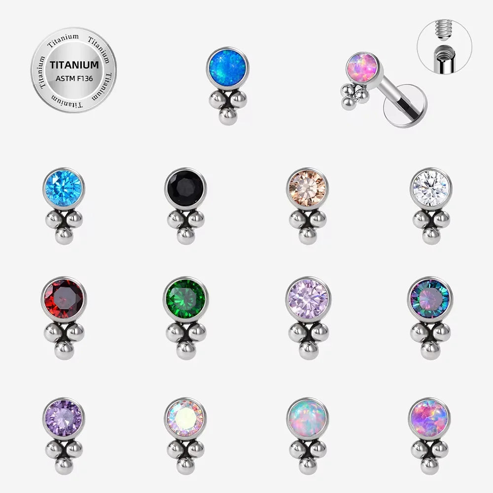 Toposh ASTM F136 Titanium Children's Punk Orange Crystal CZ Threaded Ends Daith Helix Tragus Ear Labret Piercing Earrings Body