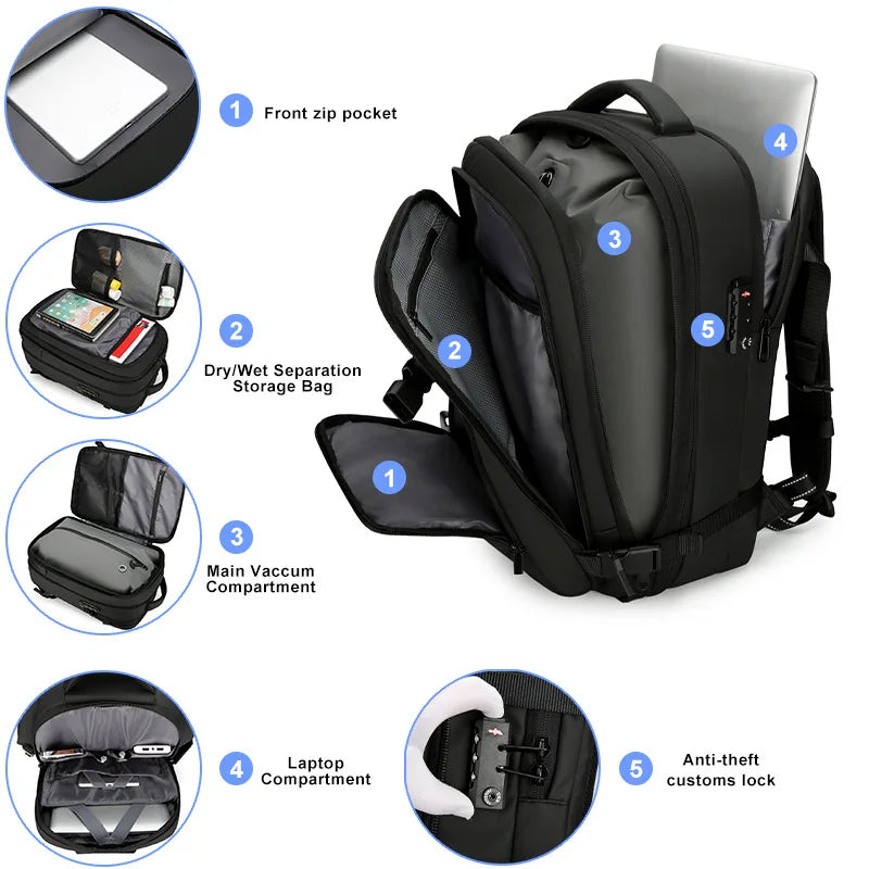 Customizable Logo Airtight Vacuum-Compressed Expandable Laptop Bag Waterproof Anti-Theft Multi-Functional Travel Oxford Zipper