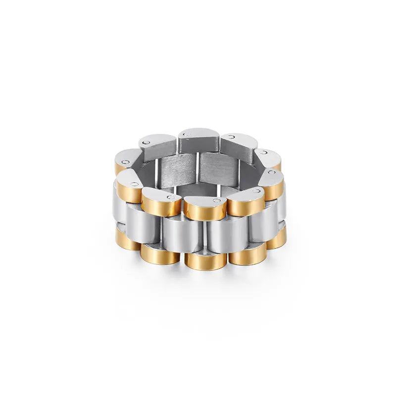 New Titanium Steel 8mm 10mm Watch Chain Link Rings Unisex Men Women Gold Plated Blue Black Ring Jewelry Gift Wholesale