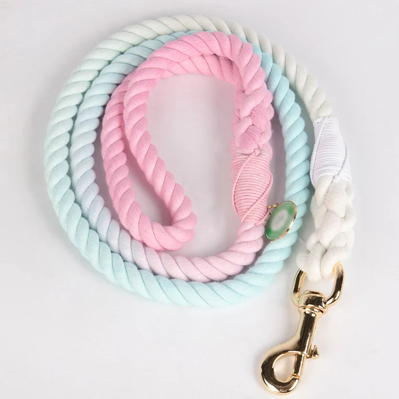 High Quality White Pink Blue Cotton Twisted Rope Dog Leash Lead Colorful Braided Soft Cotton Pet Rope Leashes