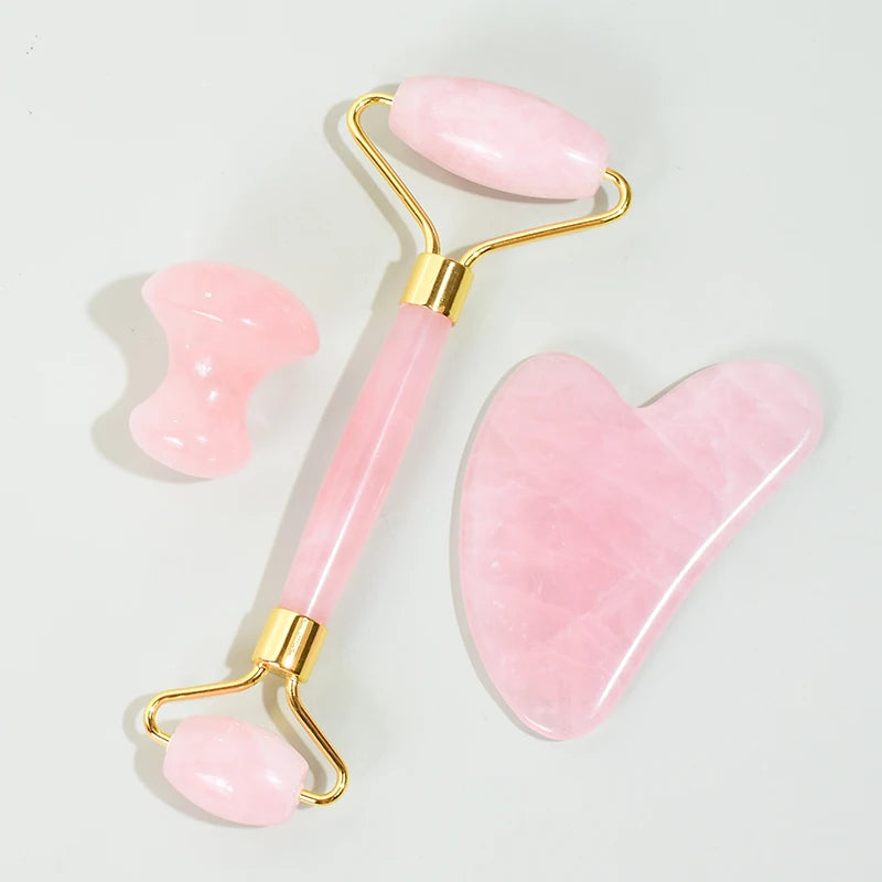 HZ Rose Quartz Jade Large Frame Face Roller Brush for Skin Care Healing Stones