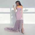 Lilac Ruffles Mermaid Arabic Dubai Evening Dresses for Woman Wedding Party 2023 Elegant Long Formal Gowns Scz156