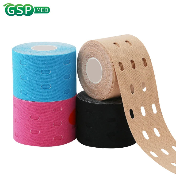 5cm*5m Custom Kinesiology Tape Sport Elastic Porous Kinesio Tape Cotton Breathable Punched Sports Muscle Tape for Physiotherapy