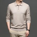 Men's Fashionable Casual Woven Sweater Solid Color Long Sleeved with Lapel Quick Dry Breathable Loose Fit Vintage