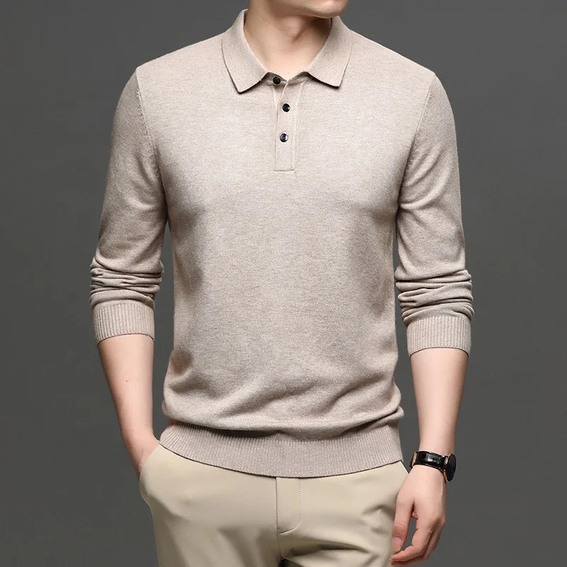 Men's Fashionable Casual Woven Sweater Solid Color Long Sleeved with Lapel Quick Dry Breathable Loose Fit Vintage