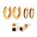 J&D 18k Gold Stainless Steel Black Crystal Earrings Sets Chic Design for Modern Minimalist Appeal