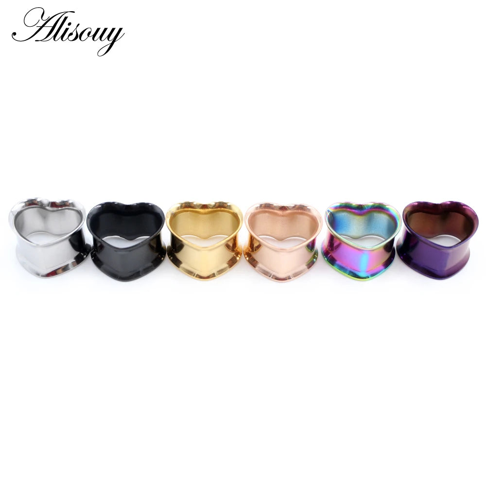 Wholesale 8mm-30mm 316L Stainless Steel Love Heart Ear Tunnels Plugs Expander Stretcher Gauges Earrings Body Wedding Gift