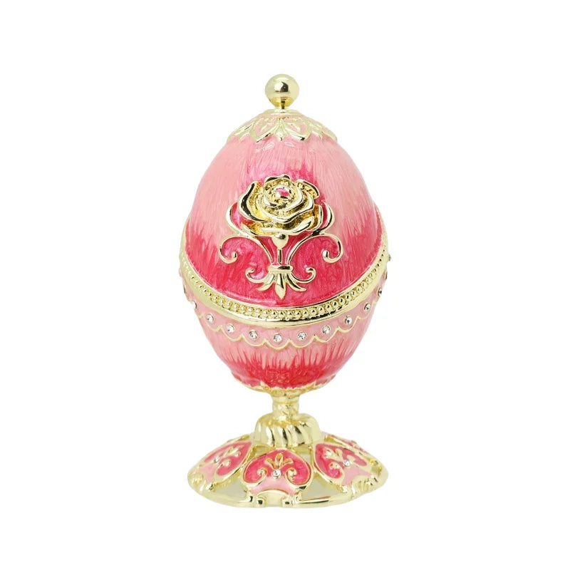 SHINNYGIFTS Hand Made Pewter Metal Craft  Royal Romantic Valentine's Day Gift Metal Enamel Rose Design Faberge Egg Trinket Box