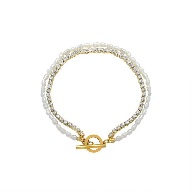 18K Gold Plated Luxury Real Fresh Pearl Zircon Bracelet Stainless Steel Jewelry Tarnish Free Jewelry