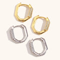 Ding Ran 925 Sterling Silver Women Jewelry Octagon Zircon Hoop Earrings 18K Gold Jewelry