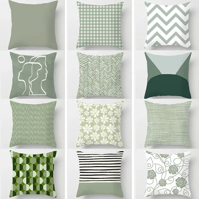 Hot Sale Living Room Sofa Cushion Cover Light Green Striped Pillow Cover Geometric Pattern Soft Polyester Printing Pillow Case