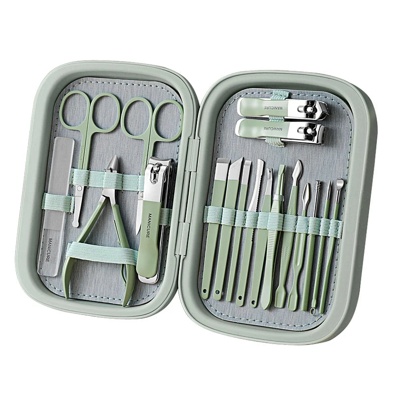 Upgrades 18PCS Professional Stainless Steel Nail Clipper Travel  White Grooming Kit Manicure & Pedicure Set